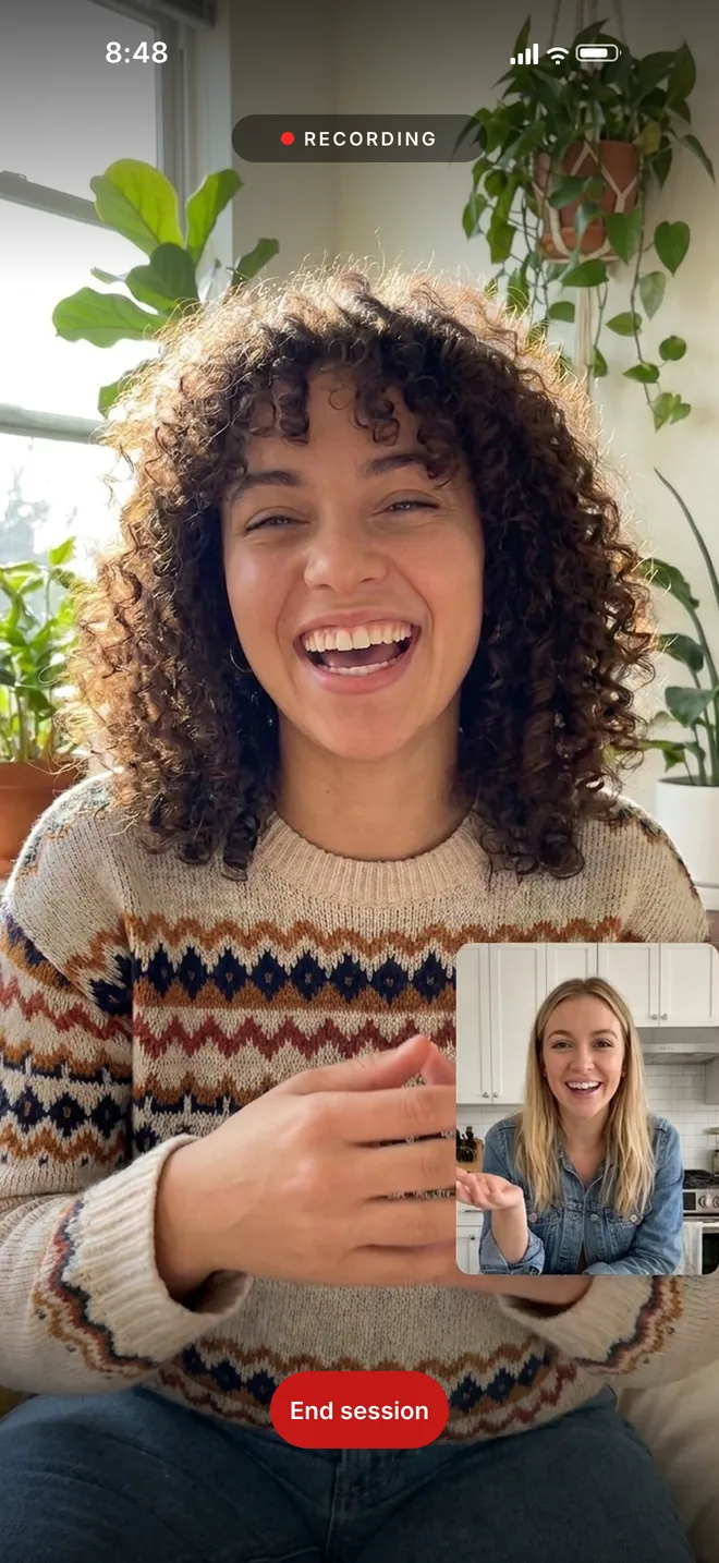 A recorded call in progress, with the other person in a small tile.